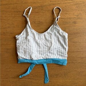 Coral & Reef White & Blue Striped Bikini Top M